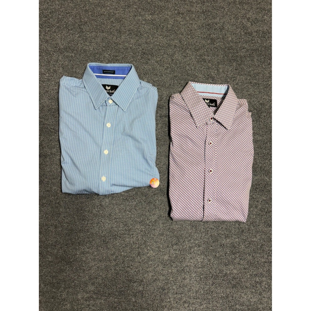 Butter Cloth ICY COTTON Regular Fit M Blue Geometric 32/33  Shirt lot of two
